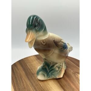 Vintage Ceramic Mallard Duck Figurine 50’s Hand Painted Pottery Bird Farm Decor